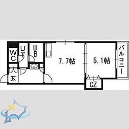 バーティカル18 1DKの間取図画像