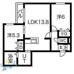 NOVEL南8条 2LDKの間取図画像