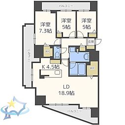 プレミスト植物園北2条 3LDKの間取図画像