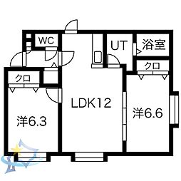 フィオーレ発寒A 2LDKの間取図画像