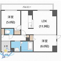 KDXレジデンス南三条 2LDKの間取図画像