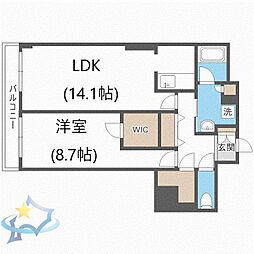 札幌市営南北線 すすきの駅 徒歩8分の賃貸マンション 10階1LDKの間取り