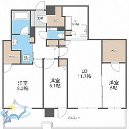 札幌市営東西線 菊水駅 徒歩19分の賃貸マンション 25階3LDKの間取り