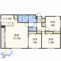 札幌市営東西線 西28丁目駅 徒歩8分の賃貸マンション 3階3LDKの間取り