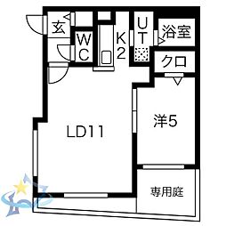 札幌市営東西線 西18丁目駅 徒歩10分の賃貸マンション 1階1LDKの間取り