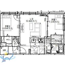 札幌市営南北線 中島公園駅 徒歩8分の賃貸マンション 1階2LDKの間取り