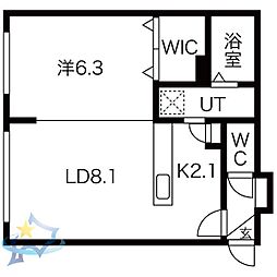 札幌市営東西線 琴似駅 徒歩5分の賃貸マンション 1階1LDKの間取り