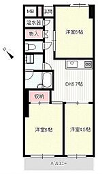 南常盤台サンライズ 3DKの間取図画像