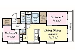 ラポール三鷹 2LDKの間取図画像