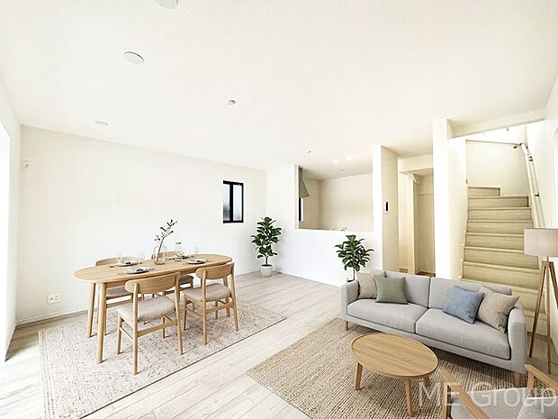 LDKに階段を設け、家族のコミュニティを大切にした間取りプラン ※家具はCGです