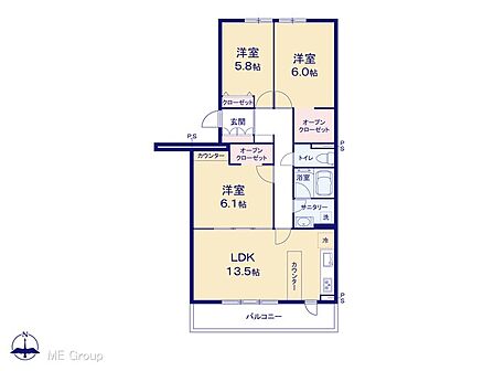 3LDK 間取り