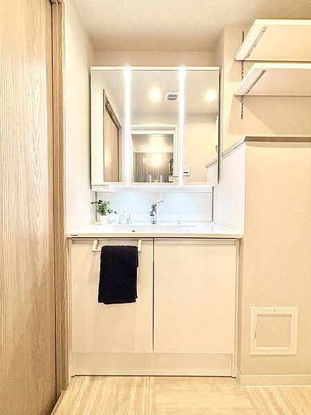 清潔感ある洗面化粧室で朝の身支度も快適