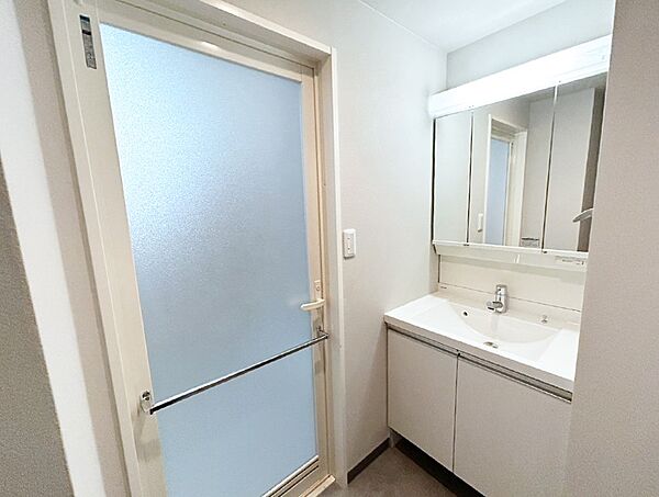 大きく見やすい三面鏡で清潔感ある洗面台は、身だしなみチェックや肌のお手入れにおすすめです。