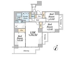 コスモ東浦和 3LDKの間取図画像