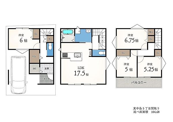 建築プラン例　建物価格1900万円　建物面積104.68m2