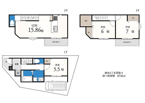 建物プラン例建物価格　1900万円建物面積　87.02m2