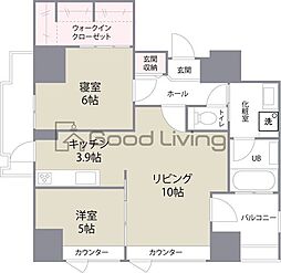 ザ・クロスメント 2LDKの間取図画像