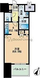 RJRプレシア博多楽水園 1Kの間取図画像