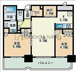 RJRプレシア博多駅前 2SLDKの間取図画像