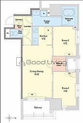 RJRプレシア博多 2LDKの間取図画像