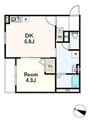 メグリオ新松戸III 103 1階1DKの間取り