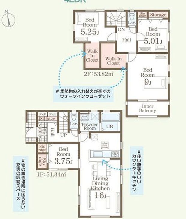多目的に利用できる3.75帖の和室がLDKに隣接していてます♪押入れやウォークインクローゼットで収納充実♪