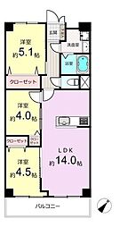 読売ランド前ハイデンス 3LDKの間取図画像