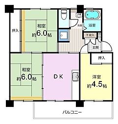 麻生台団地22号棟 3DKの間取図画像