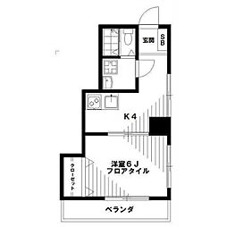 宮園キャピタルマンション 4階1Kの間取り