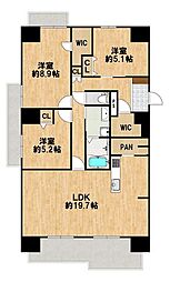 あべのマルシェ東館住宅棟東館 3LDKの間取図画像