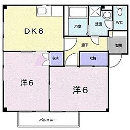 JR福塩線 道上駅 バス43分 宇代下車 徒歩8分の賃貸アパート 2階2DKの間取り