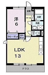 JR福塩線 戸手駅 徒歩8分の賃貸アパート 1階1LDKの間取り