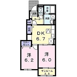 JR山陽本線 福山駅 バス46分 阿北下車 徒歩8分の賃貸アパート 1階2DKの間取り