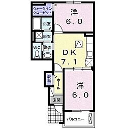 JR山陽本線 福山駅 バス13分 運転免許センター前下車 徒歩8分の賃貸アパート 1階2DKの間取り