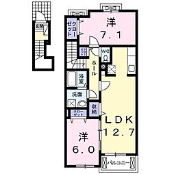 JR福塩線 備後本庄駅 徒歩19分の賃貸アパート 2階2LDKの間取り