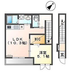 JR山陽本線 松永駅 バス5分 真川橋下車 徒歩6分の賃貸アパート 2階1LDKの間取り