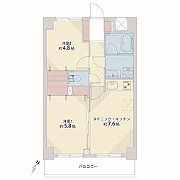 コスモ横浜大通公園 2DKの間取図画像