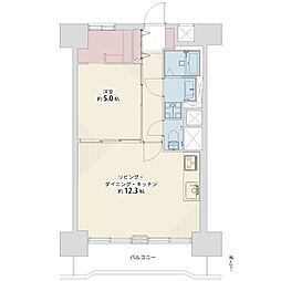 カーサ土佐堀 1LDKの間取図画像