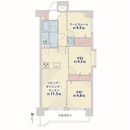 中銀第2城北パークマンシオン 2SLDKの間取図画像