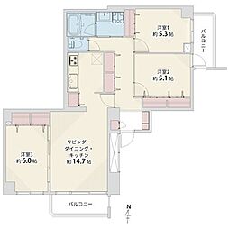 徳川マンション 3LDKの間取図画像