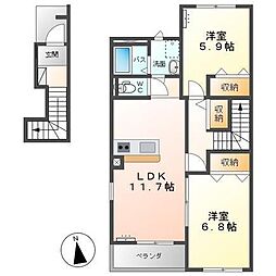 クリスタルパレス 2LDKの間取図画像