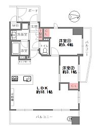 セレッソコート中之島公園 2DKの間取図画像