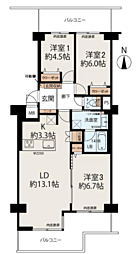 エバーグリーン上本町 3DKの間取図画像