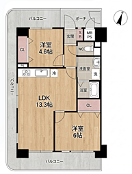 ビーバードルチェ阿波座 2LDKの間取図画像
