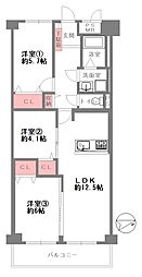 関目グリーンハイツA棟 3LDKの間取図画像