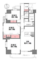 ライオンズマンション鶴橋 3DKの間取図画像