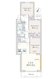 東急ドエルアルス永山 203 3LDKの間取り