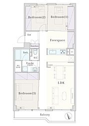 市川グリーンハイツA棟 3LDKの間取図画像