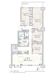 セソール川崎京町ハイライズフォースピア 3SLDKの間取図画像