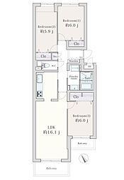 ヴィルヌーブ鷺沼1番館 3LDKの間取図画像